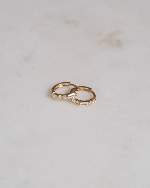 women's stud earrings-14K Solid Gold Baguette Hoops