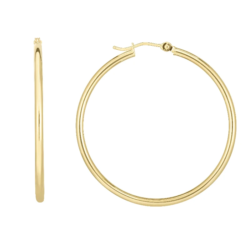 women's sleek silver earrings-14K Gold 2x40mm Hoops