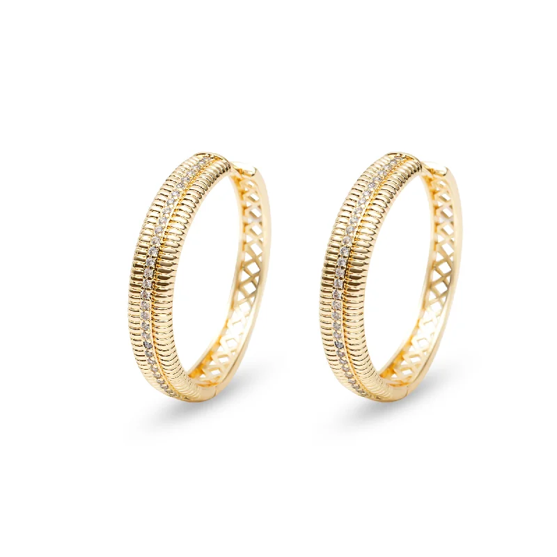 women's moon earrings-THE PAVE HAZEL HOOPS