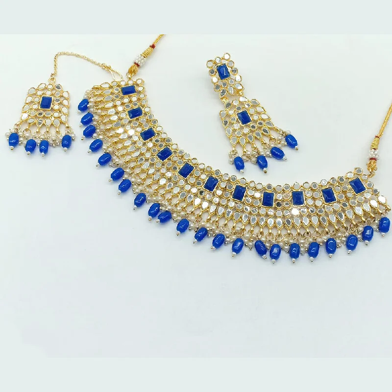 women's high-end necklaces-Rajwadi Collection Gold Plated Pearl Mirror And Beads Necklace Set