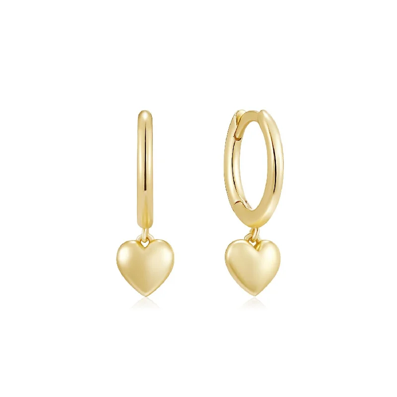 women's luxury hoop earrings-Huggie Hoop With Micro Heart Charm