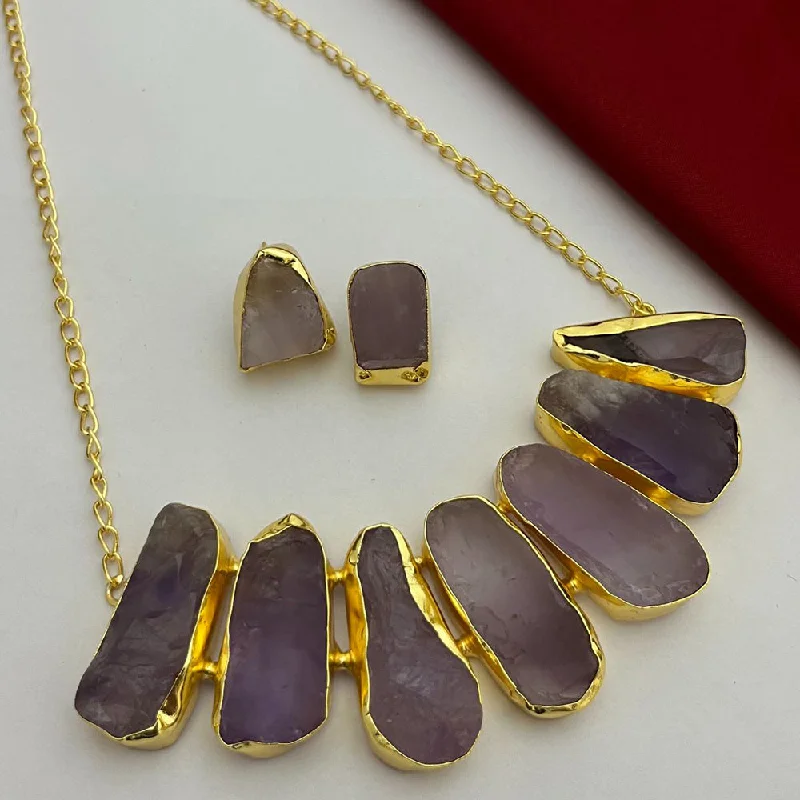 women's sapphire necklaces-FS Collection Gold Plated Stone Necklace Set