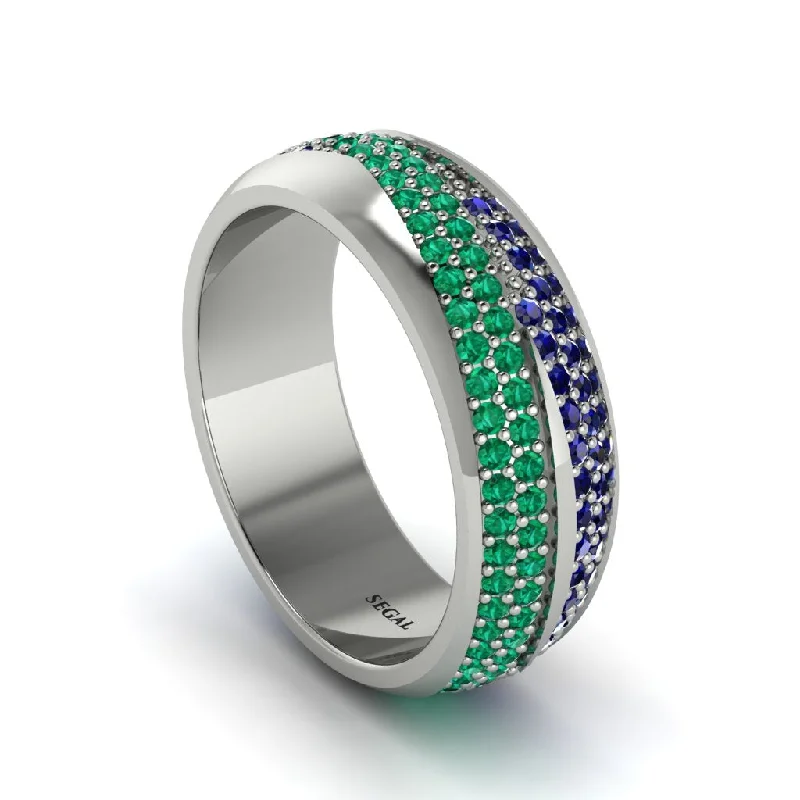 rose gold wedding engagement rings-1.4Ct Emerald & Sapphire Eternity Wedding Ring - Merritt No. 66