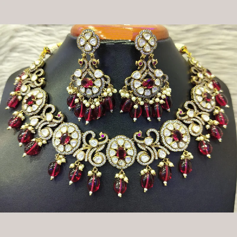 women's gold necklaces-Jain Jewellers Gold Plated Kundan Necklace Set