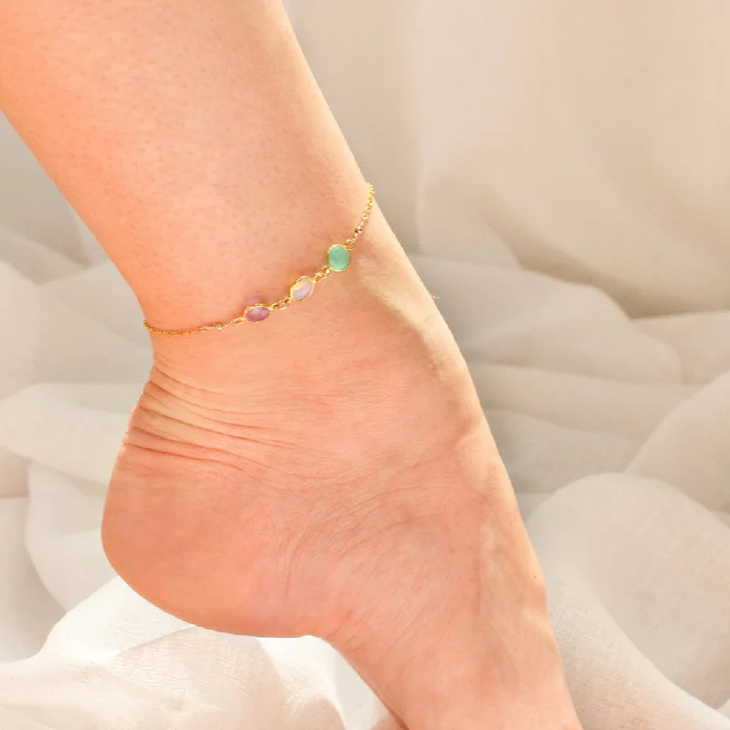 women's friendship bangle bracelets-Custom Birthstone Connector Anklet : Available in All Birthstones