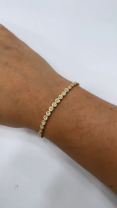 women's delicate bangles-Gold and Diamond Bezel Tennis Bracelet