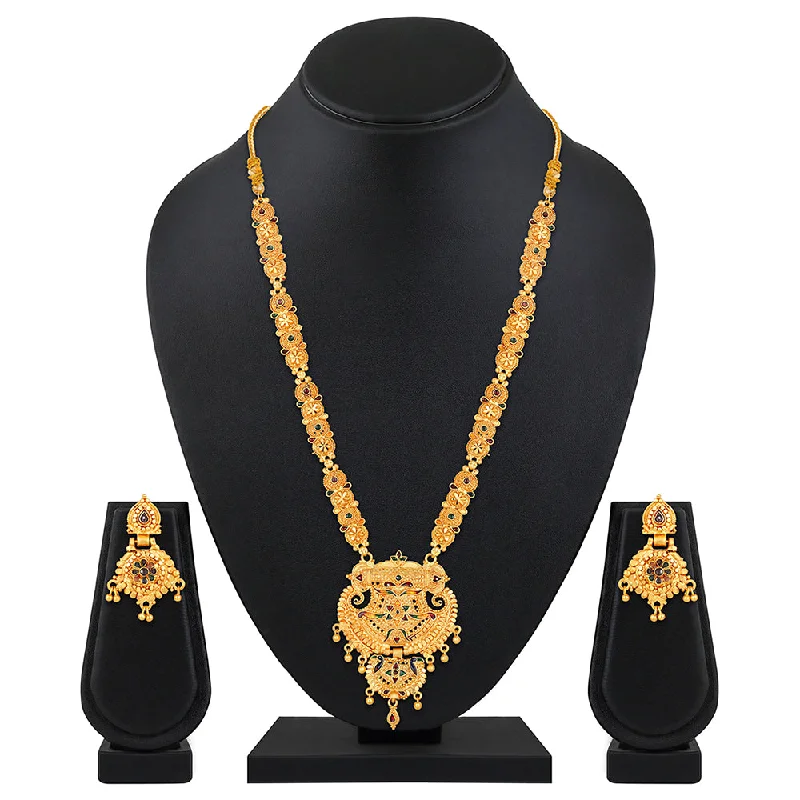 women's handmade necklaces-Mahi Gold Plated Traditional Wedding Necklace Set for Women (NL1108092G)