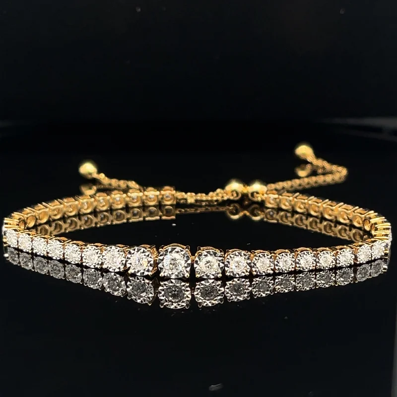 women's vintage bracelets-Diamond 1.08ctw Illusion Bolo Tennis Bracelet in 18k Yellow Gold - Adjustable in Length - #376 HBDIA000158