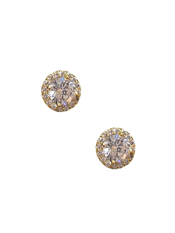 women's elegant pearl earrings-Circle Pave Studs - Gold