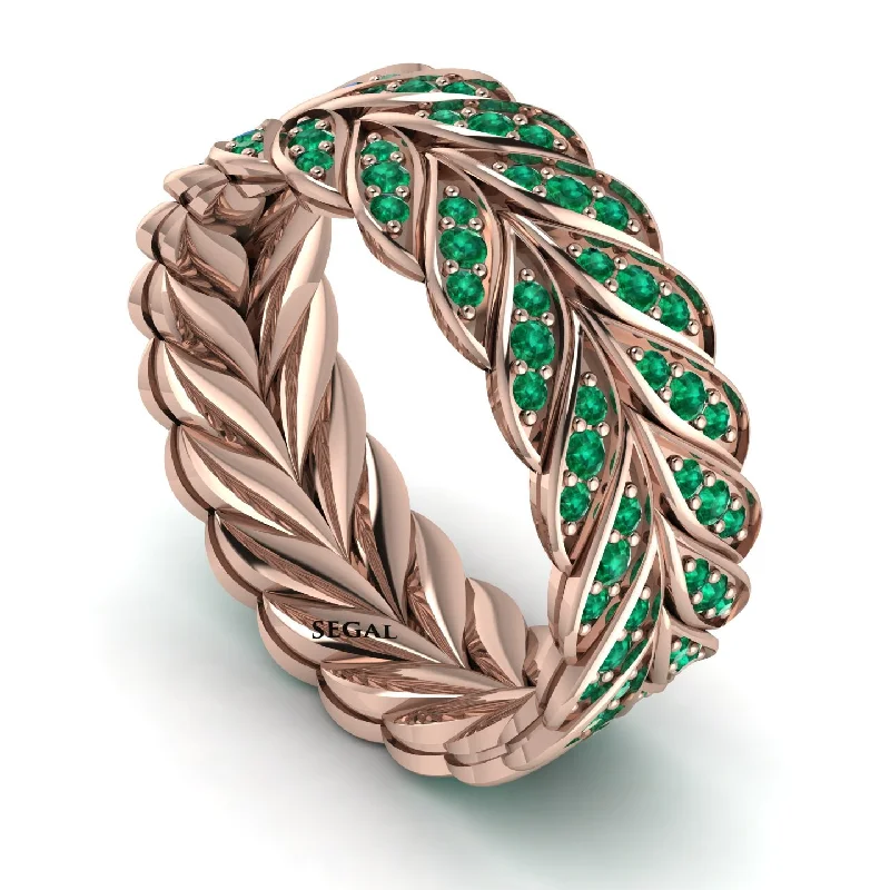 princess cut engagement rings-Emerald Eternity Leaf Gold Wedding Ring - Kara No. 5