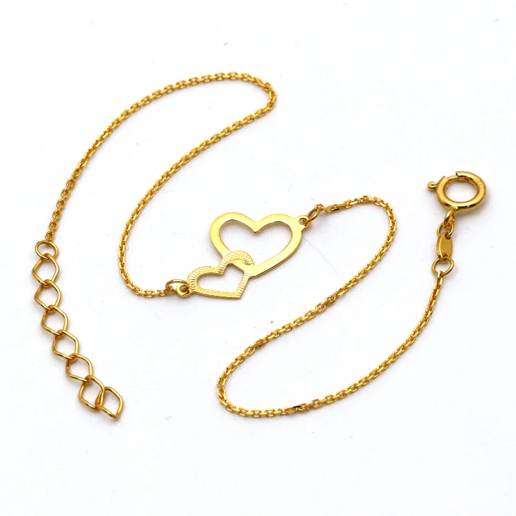 women's silver-plated bracelets-Real Gold 2 Heart Bracelet 1808 BR1405