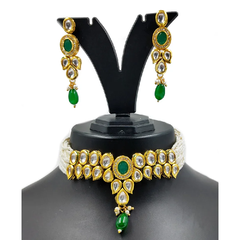 women's charm necklaces-Gehana Mahal Gold Plated Kundan Choker Necklace Set