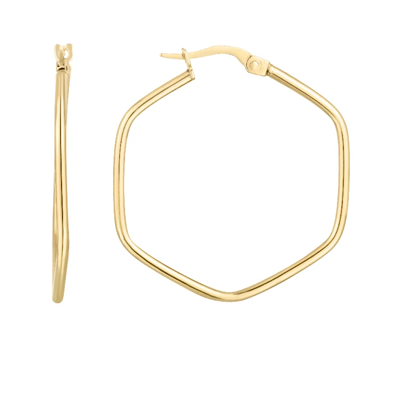 women's wedding earrings-14K Rounded Edges Hexagon Hoops