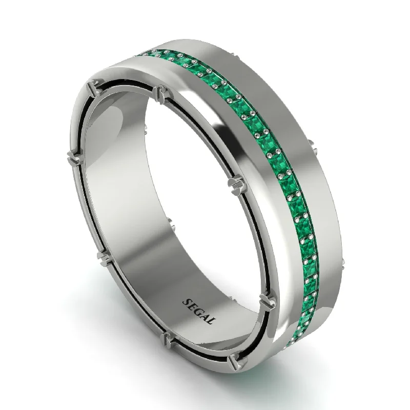 modern diamond engagement rings-Emerald Eternal Elegance Men’s Wedding Ring - Roman No. 6