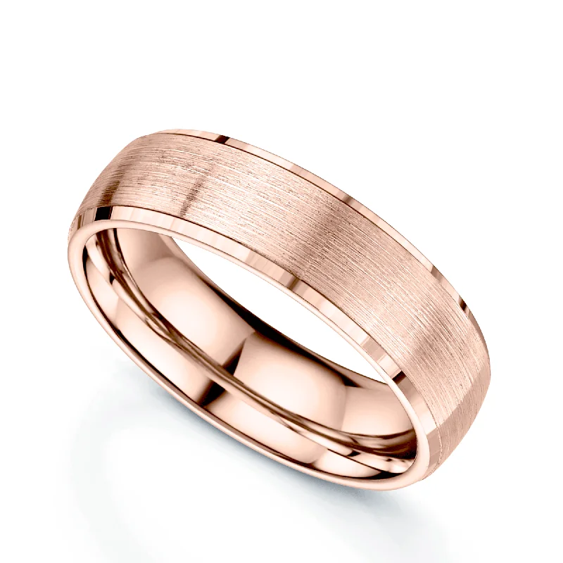 bridal engagement rings-18ct Rose Gold Brushed Finish & Polished Edge Court Shape Wedding Ring