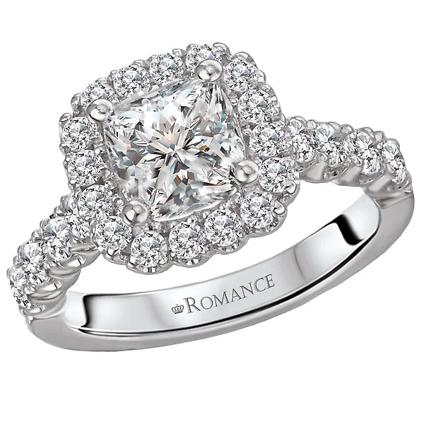 engagement rings with matching bands-14K White Gold Halo Semi-Mount Romance Collection Wedding Ring.