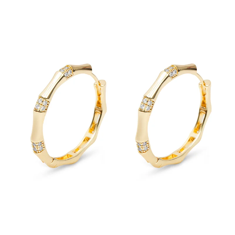 women's celestial earrings-THE PAVE ESSENTIAL BAMBOO HOOPS