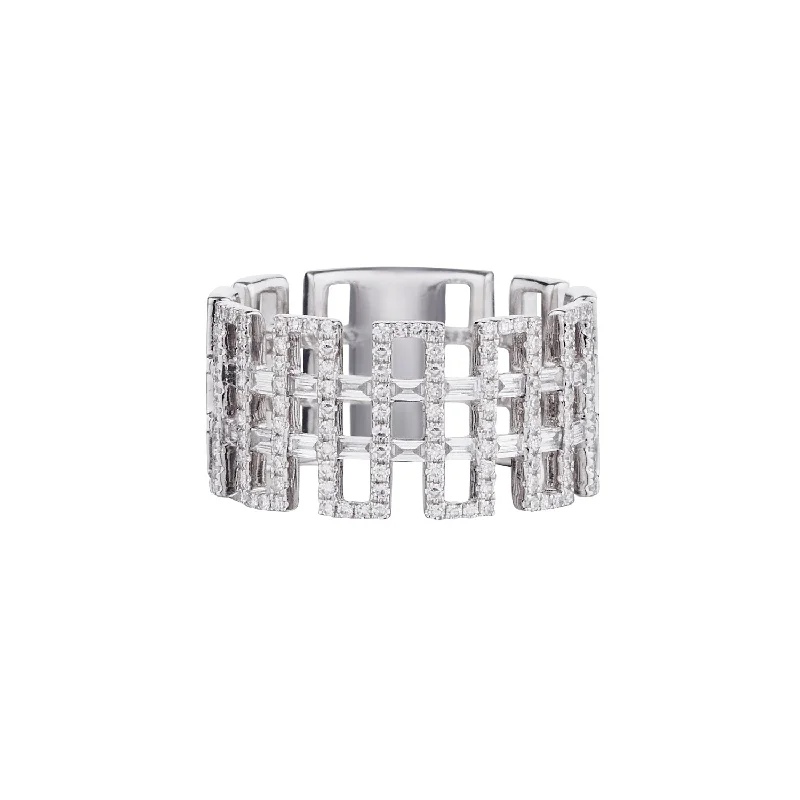 women's gemstone rings-GEOMETRIC DIAMOND BAND