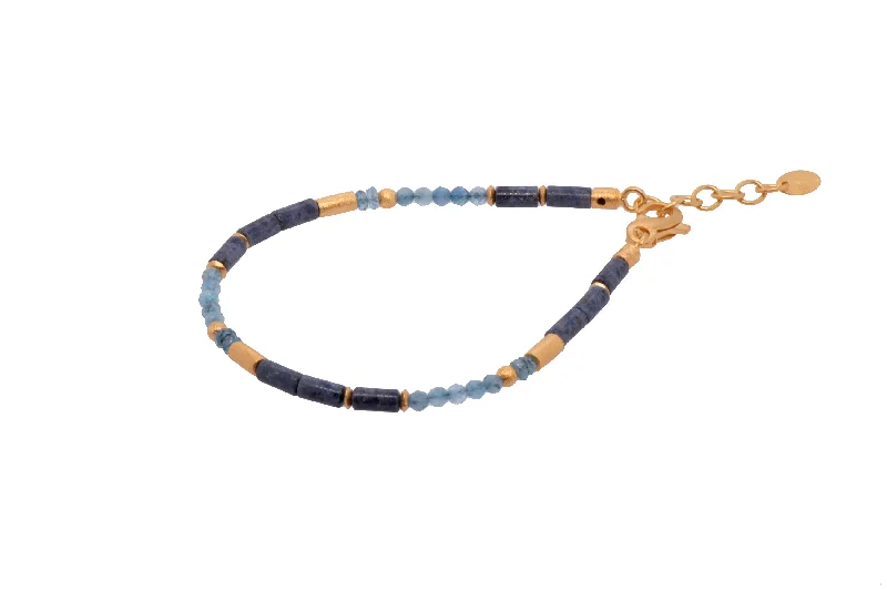 women's stylish bangles-Dumortierite, London Blue Topaz, and Aquamarine 3mm Bracelet and Necklace 24K Gold Vermeil