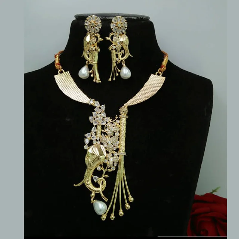 women's bohemian necklaces-Manisha Jewellery Gold Plated AD Stone Long Necklace Set