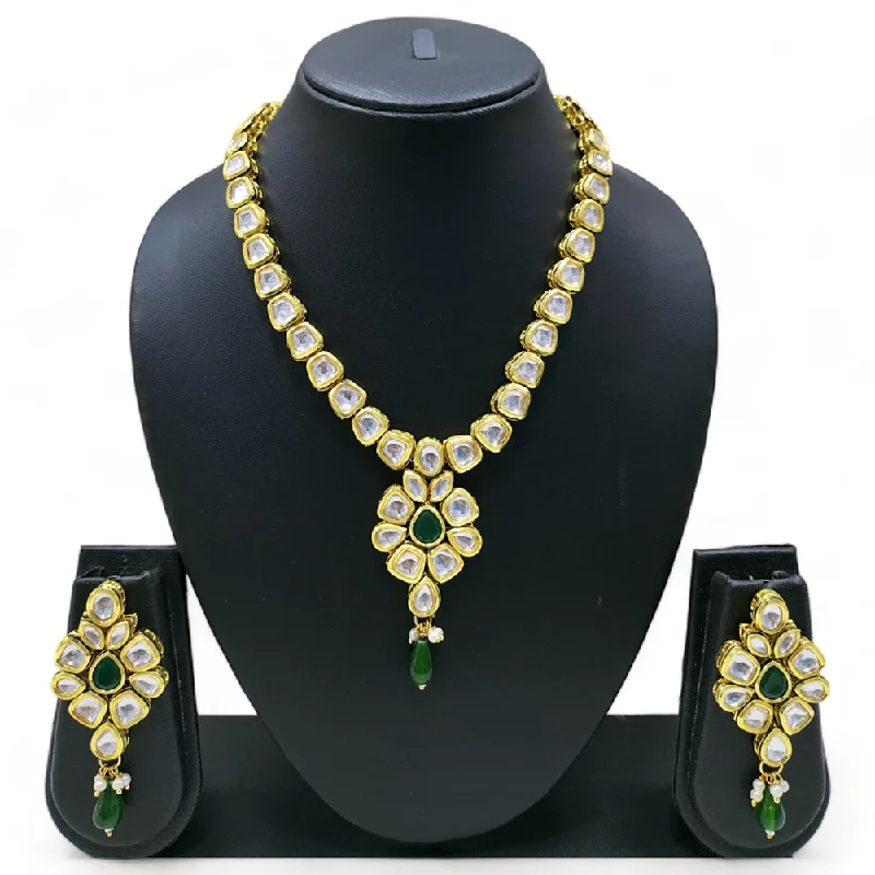 women's designer necklaces-Gehana Mahal Gold Plated Kundan Necklace Set