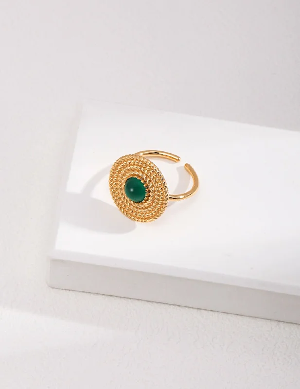 women's diamond rings-Vintage Disc Chrysoprase Ring