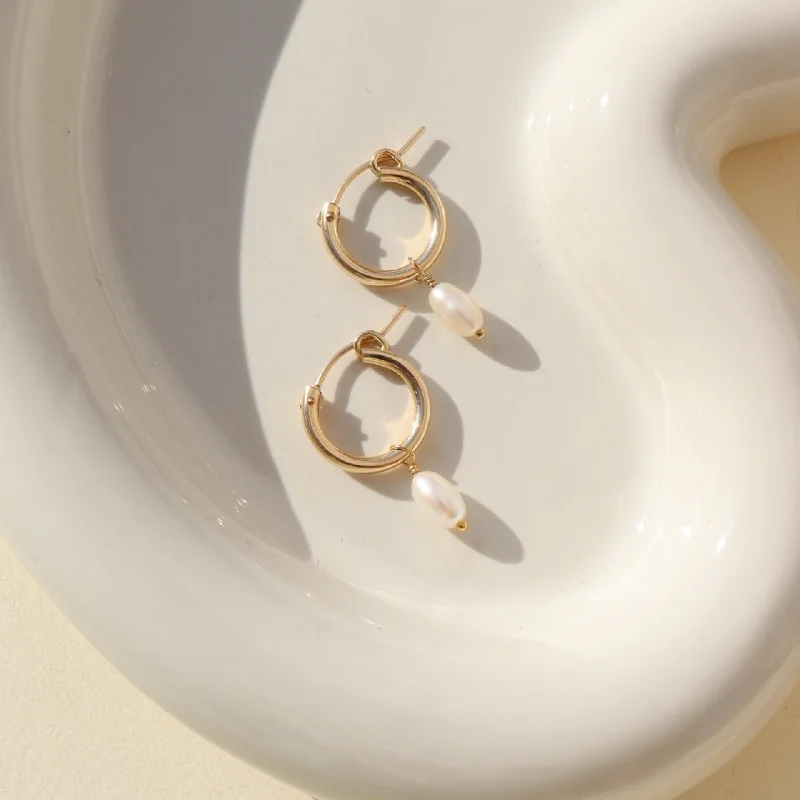 women's large stud earrings-Classic Hoops with Pearl | Wholesale