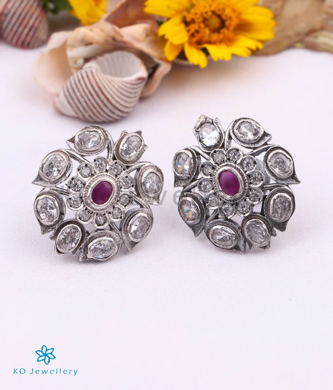 women's colorful gemstone earrings-The Abhijita Silver Navratna Ear-studs (White/Oxidised)