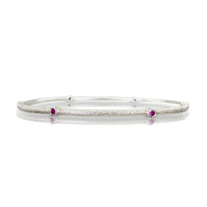 women's vintage-inspired bracelets-Sputnik Bangle in Sterling Silver with Hot Pink Sapphires