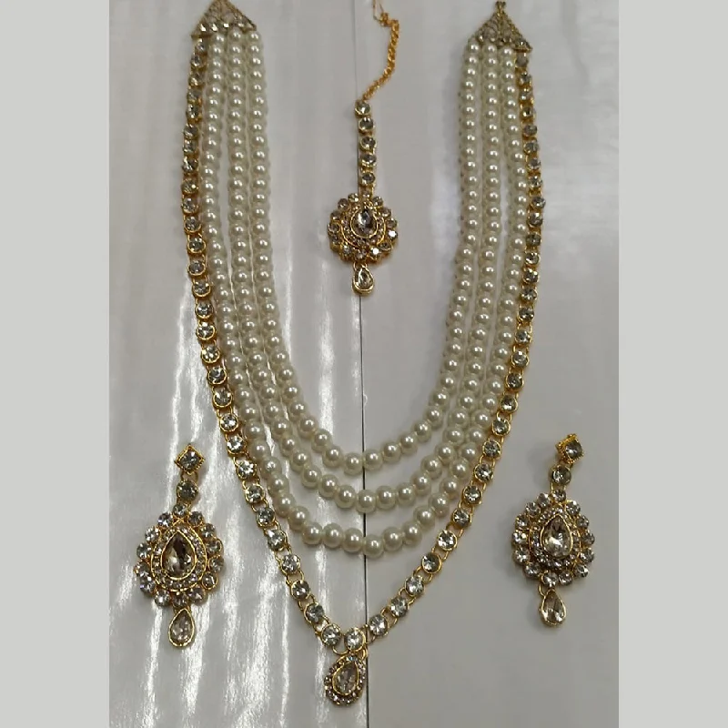 women's pearl pendant necklaces-Kumavat Jewels Gold Plated Crystal Stone & Beads Long Necklace Set