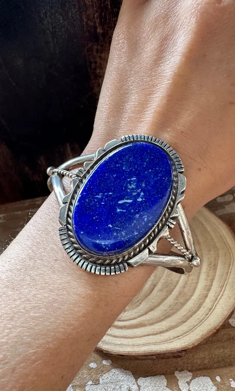 women's adjustable bangle bracelets-LOVELY LAPIS LAZULI Cuff 52g