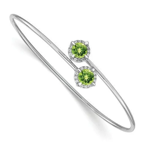 women's simple cuff bracelets-14KT White Gold .90 CTW Peridot & .12 CTW Diamond Flex Bangle Bracelet