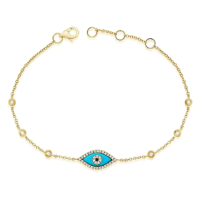 women's personalized bangles-14k Gold Turquoise & Diamond Evil Eye Bracelet