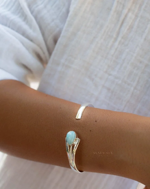 women's luxe tennis bangles-Larimar Adjustable Bracelet ~ Sterling Silver 925 ~ MB058