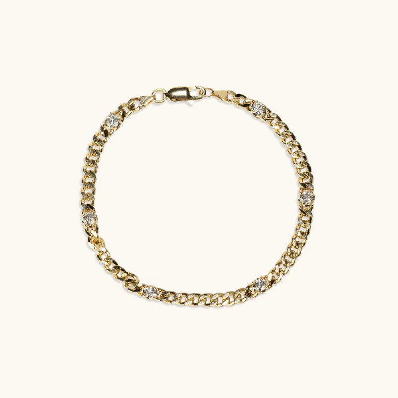 women's crystal-studded bracelets-Lab Diamond Curb Chain Bracelet