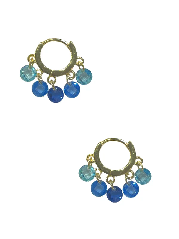 women's chandelier earrings-Dangle Crystal Huggies - Blue