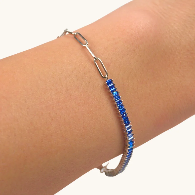 women's open cuff bracelets-Blue Sapphire Linked Up Chain Bracelet