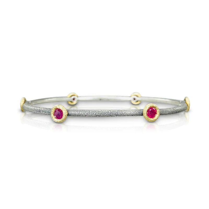 women's gold bracelets-Sputnik Bangle in Oxidized Silver with Rubies and Gold