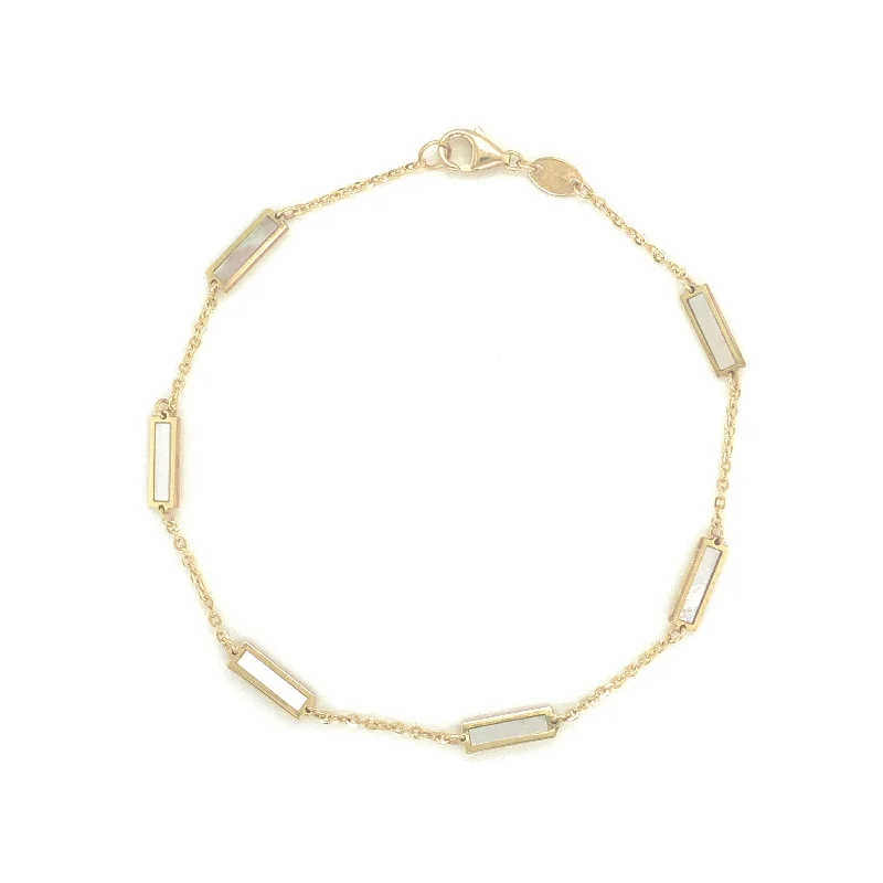 women's large bangle bracelets-14k Gold Mother of Pearl Bar Bracelet