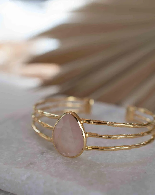 women's statement bangles-Rose quartz Adjustable Bracelet ~ Gold Plated 18k ~ MB045