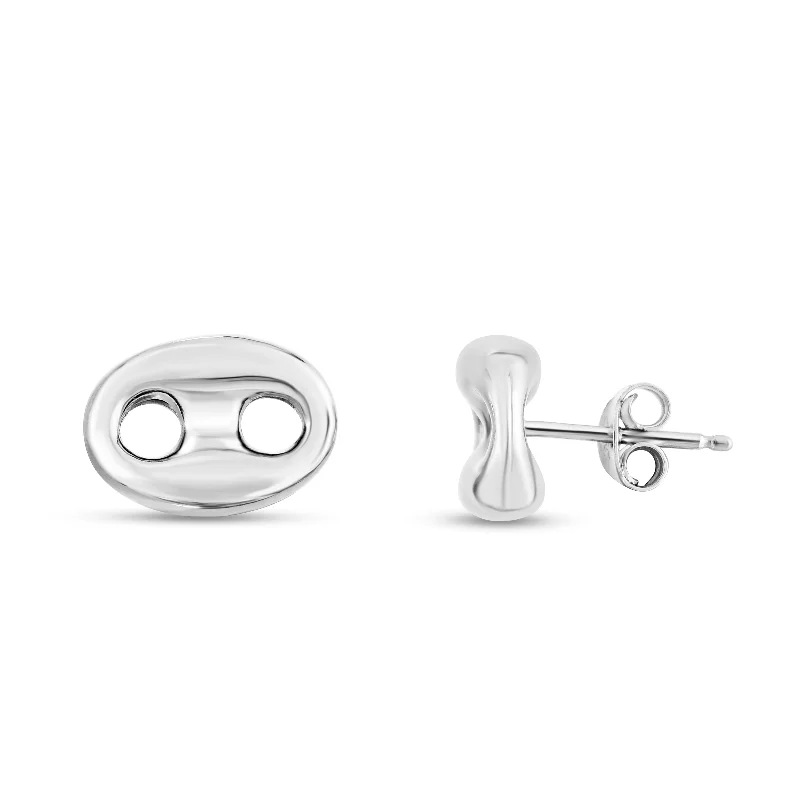 women's unique stud earrings-Silver Puffed Mariner Studs