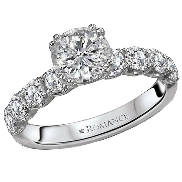 custom solitaire engagement rings-14K White Gold Semi-Mount Romance Collection Wedding Ring.