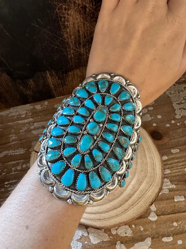 women's large bangle bracelets-BLUE HOWLITE CLUSTER Cuff 48g