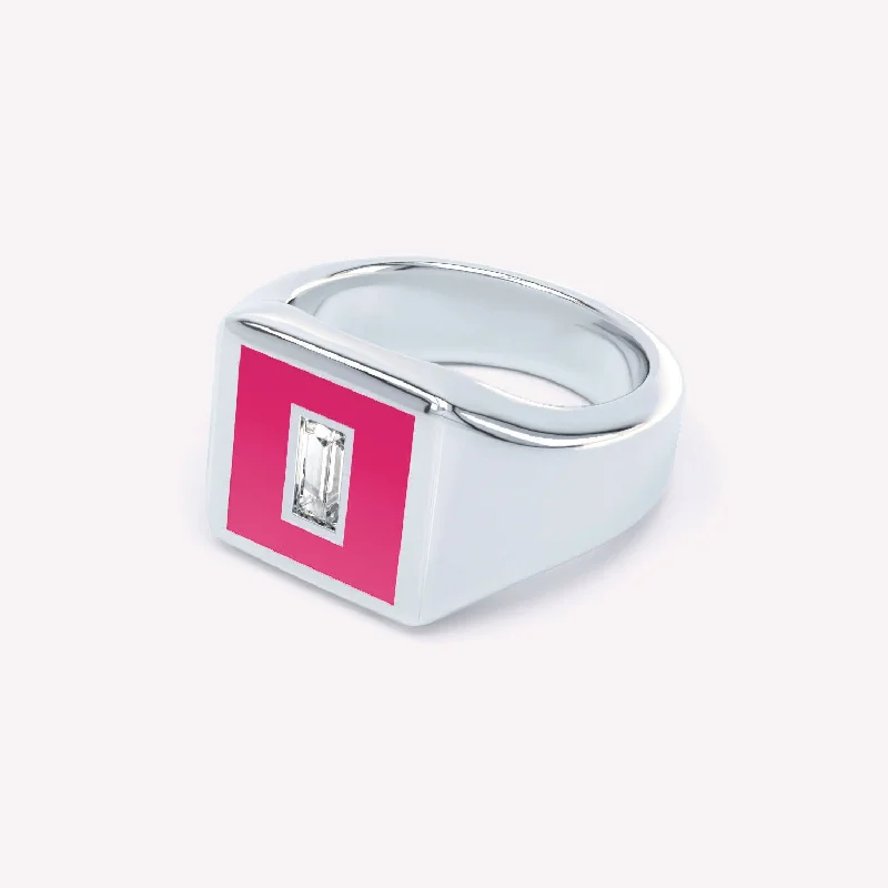 women's friendship rings-Eternity Pink 14K Whitegold Signet Ring w. Lab-Grown Diamond