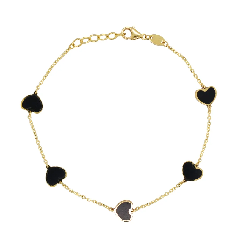 women's chic bracelets-14K Gold & Inlay Station Heart Color Bracelet