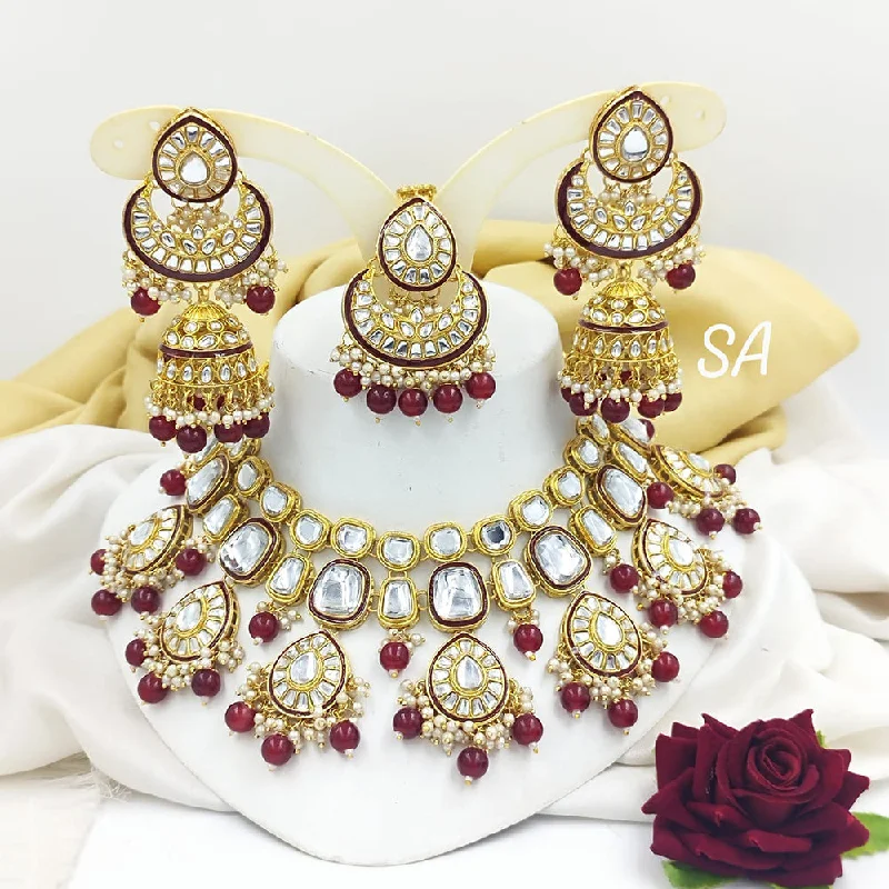 women's leaf necklaces-Manisha Jewellery Gold Plated Kundan Necklace Set