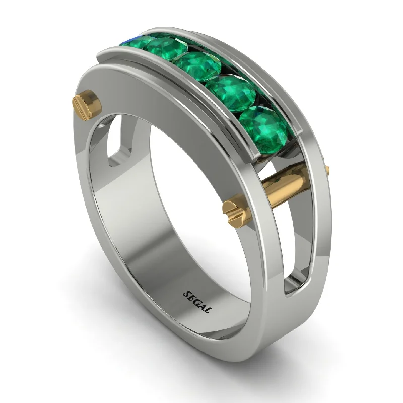 engagement rings with platinum bands-Emerald Five-Stone Classic Gold Wedding Ring - Casey No. 21