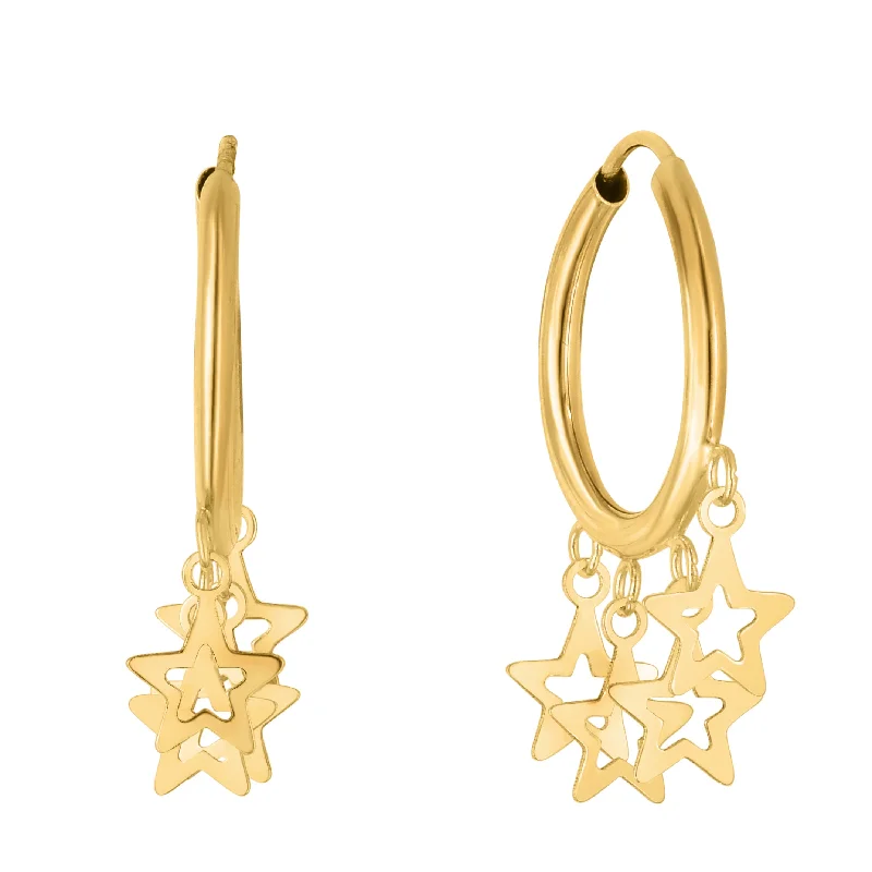 women's heart-shaped earrings-14K Gold Star Charm Hoops