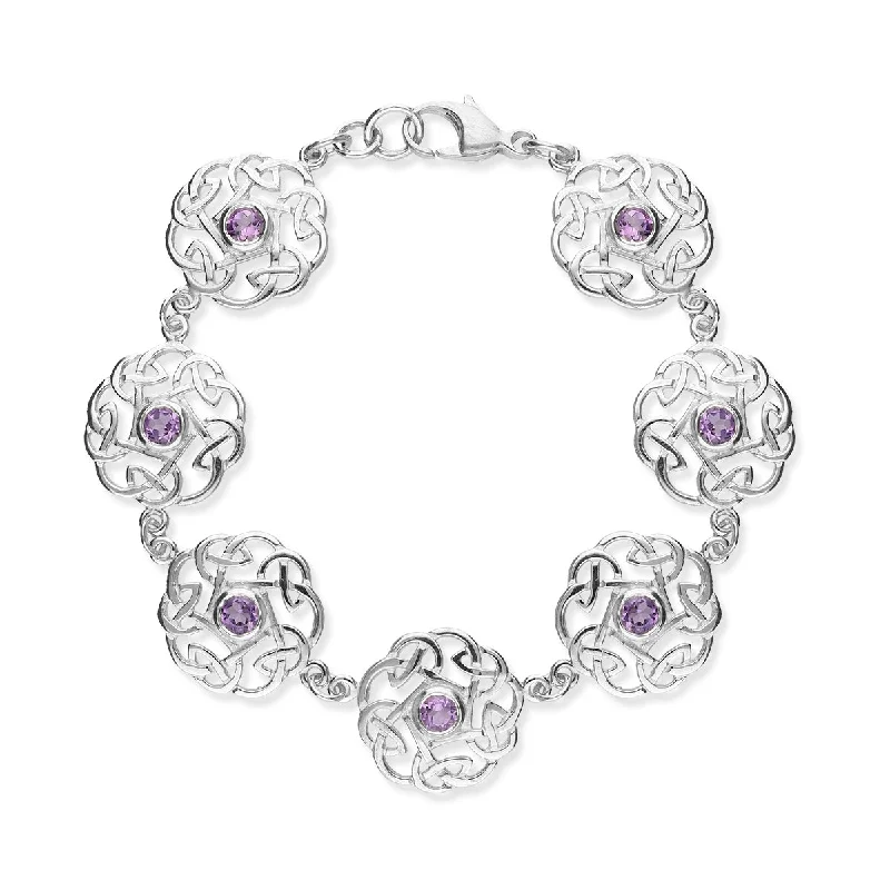 women's statement bangles-Celtic Silver Bracelet CBL49 Amethyst