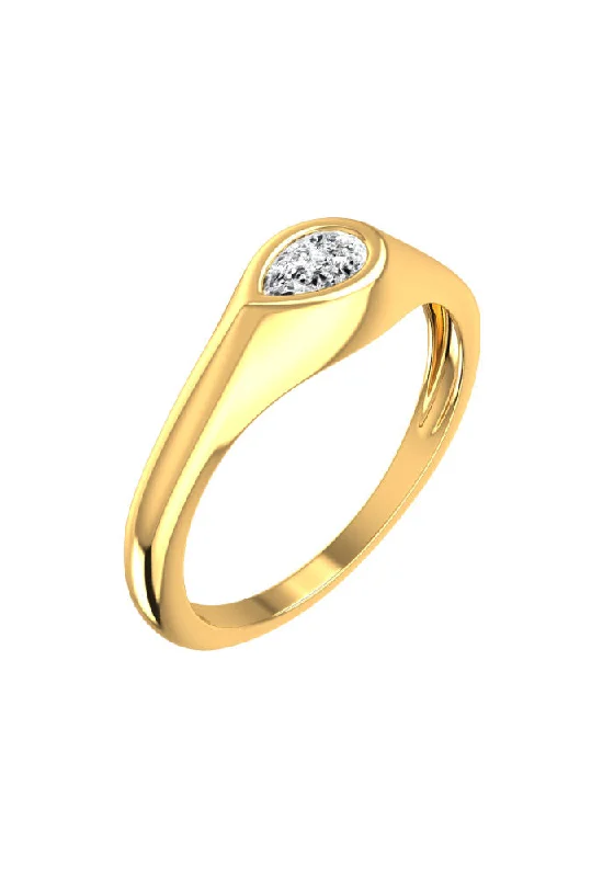 women's titanium rings-Signet Pear 18K Gold Ring w. Lab-Grown Diamond